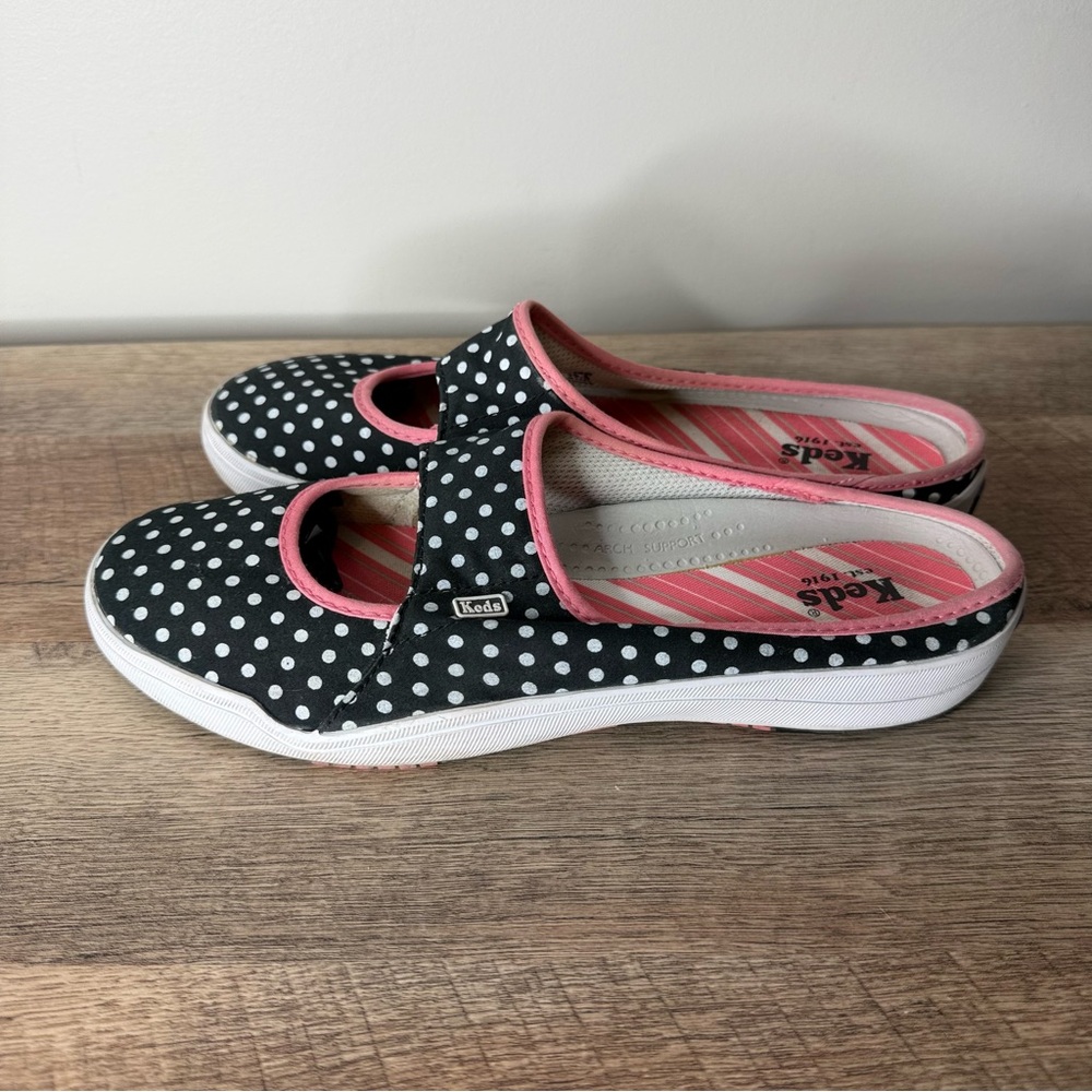 Keds Black Polka Dot Mary Jane Mules with Pink Trim - Picture 2 of 13
